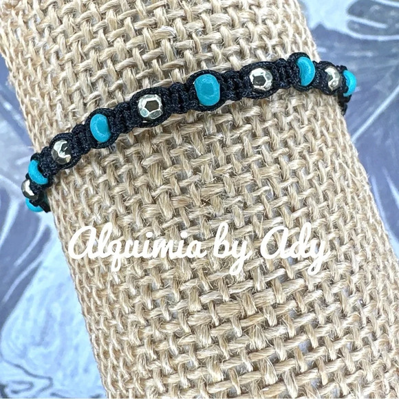 Turquoise dainty beaded adjustable cord braided bracelet ethnic western bohemian - Picture 1 of 7